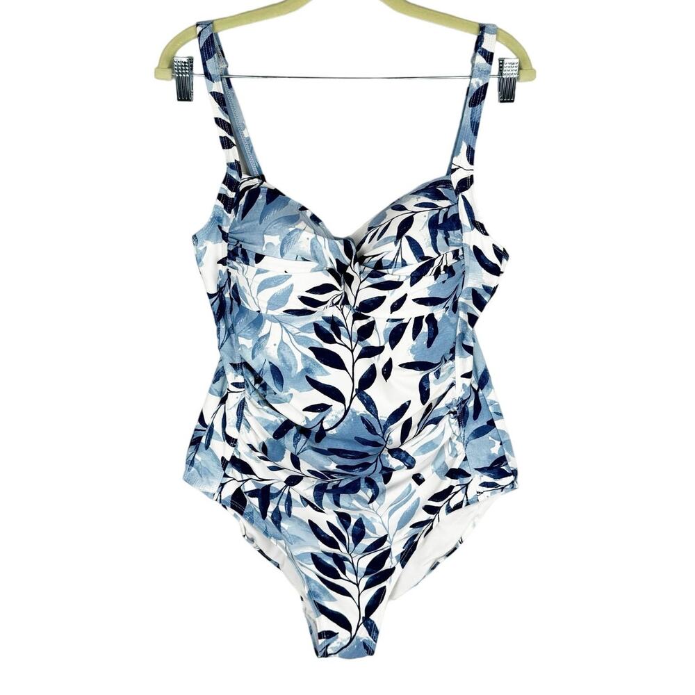 Niptuck Swim Blue Floral "Multi Fit Cup" Shirred Front One Piece Swimsuit Sz 12